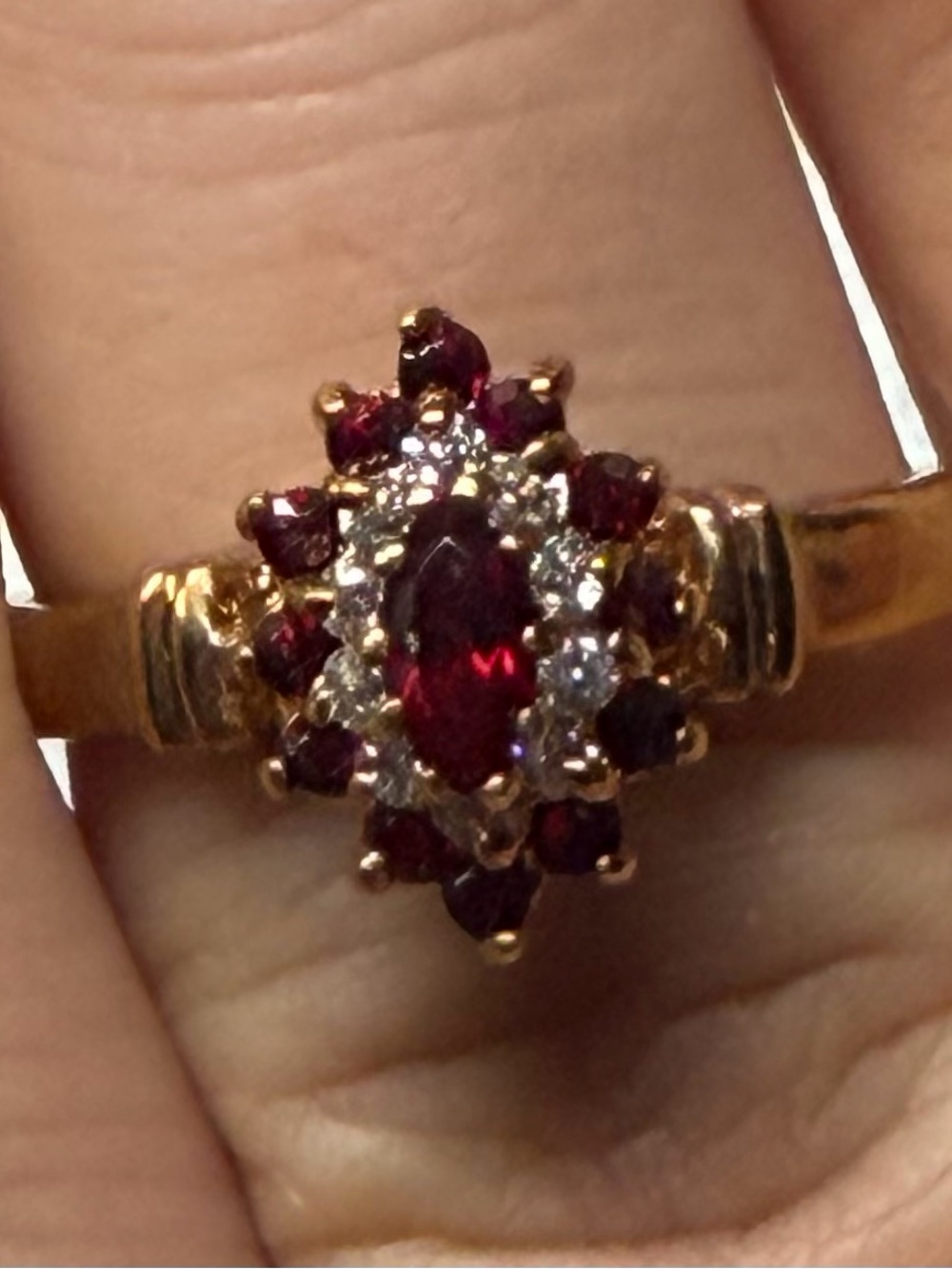 Gold-Plate Women's Garnet Cluster Ring with Clear Accents